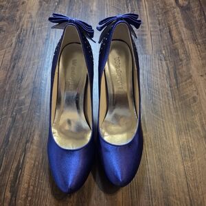 Chic Purple Satin Heels With Gems And Bows